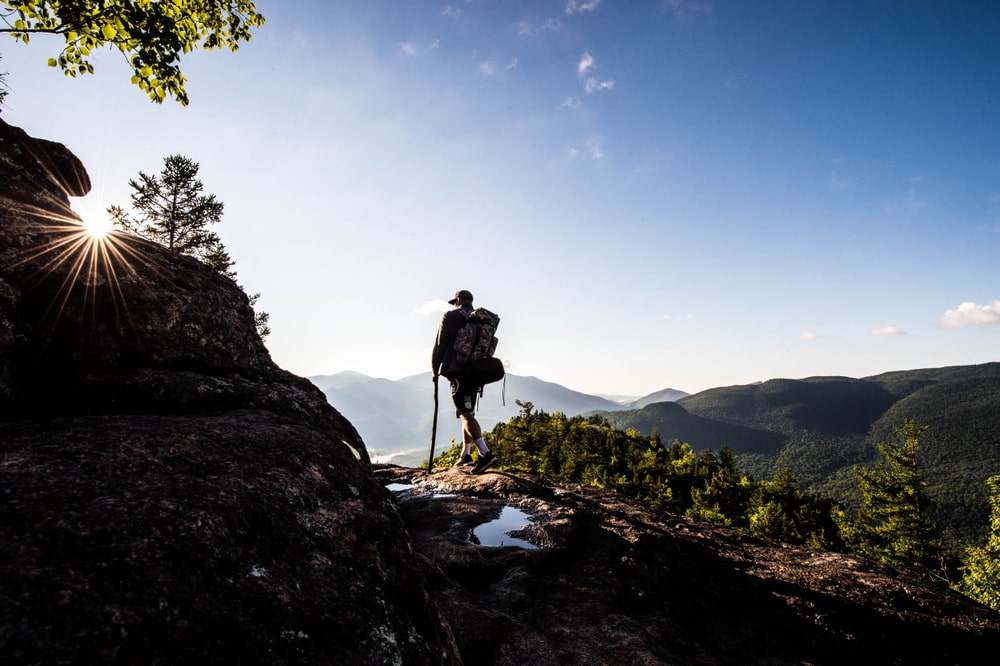 Hiker at the Summit of Gore Mountain Ski Resort during the summer.